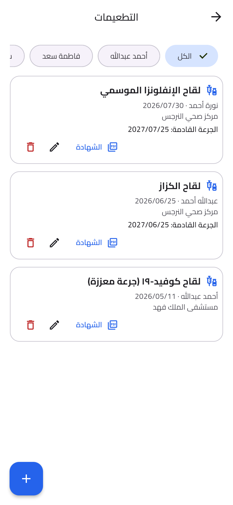 Vaccination records for family members
